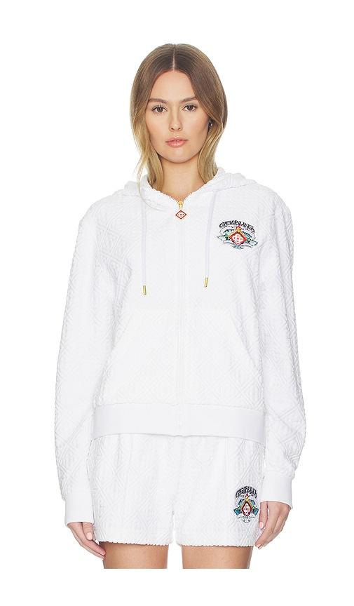 Casablanca Waves Monogram Towelling Zip-up Hoodie in White by CASABLANCA