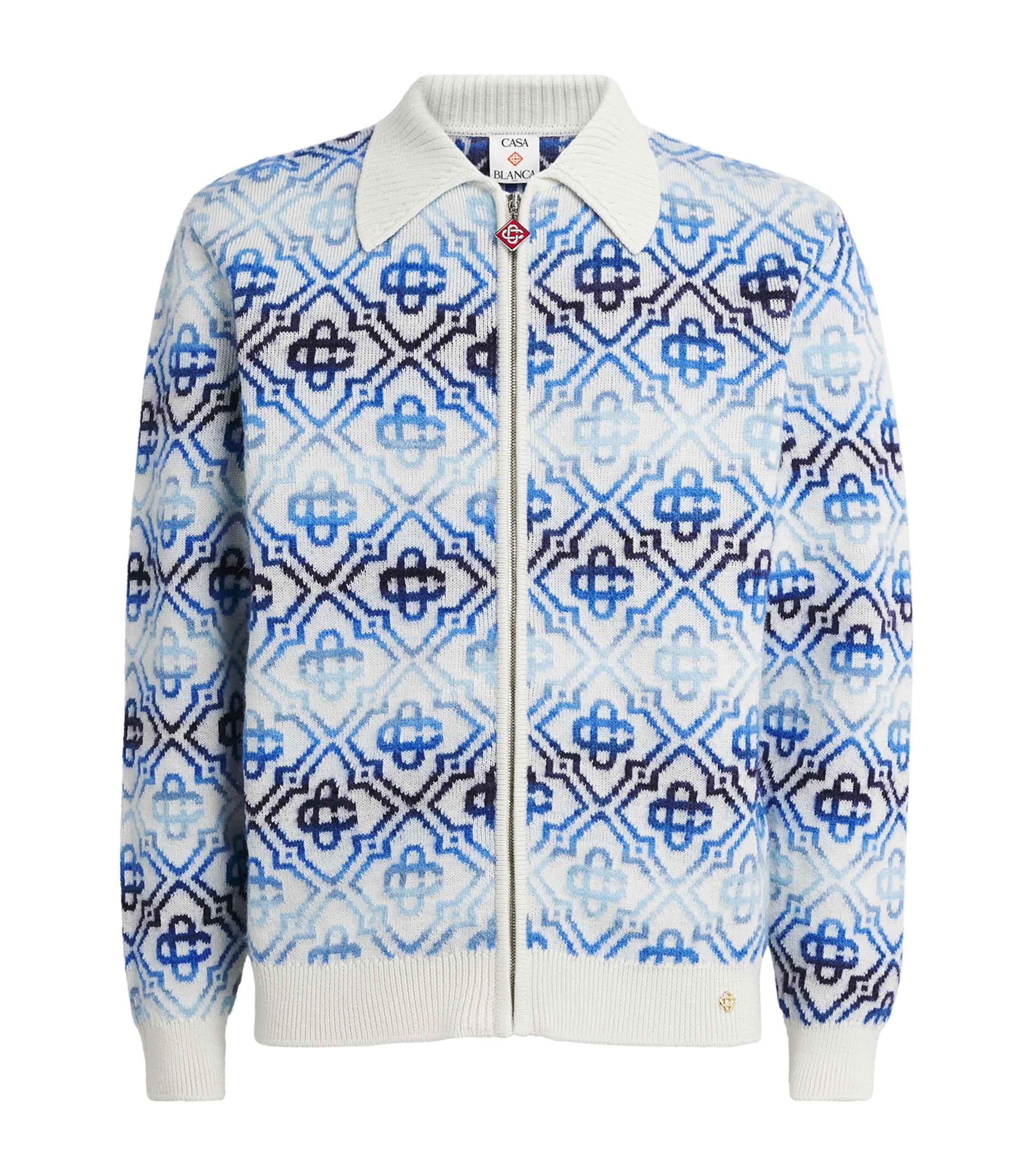 Casablanca Wool-Blend Monogram Zip-Up Sweater by CASABLANCA
