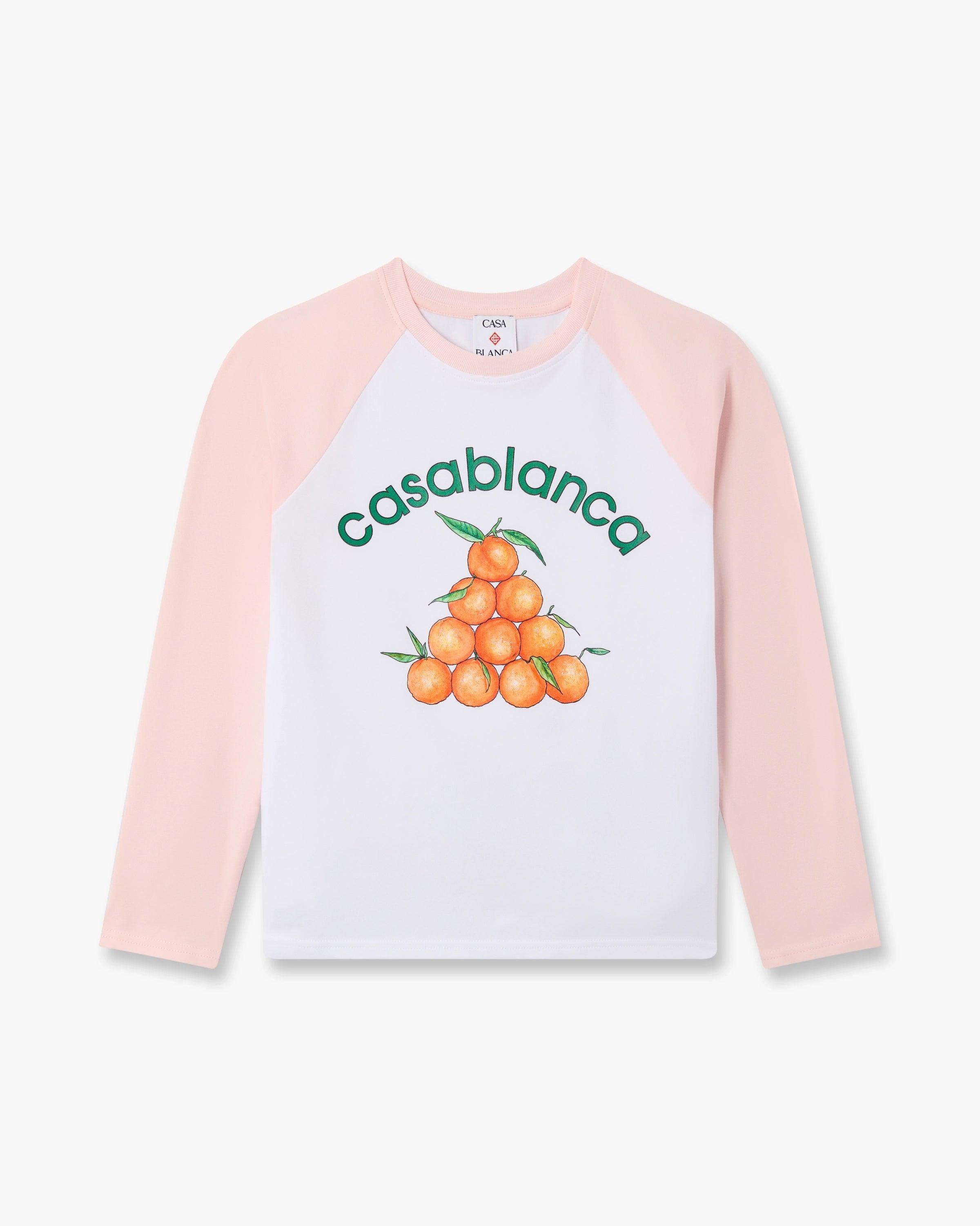 Children's White &amp; Pink Oranges Baseball Long Sleeve T-Shirt by CASABLANCA