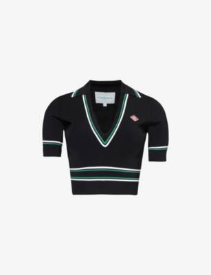 Contrast-trim cropped knitted polo shirt by CASABLANCA