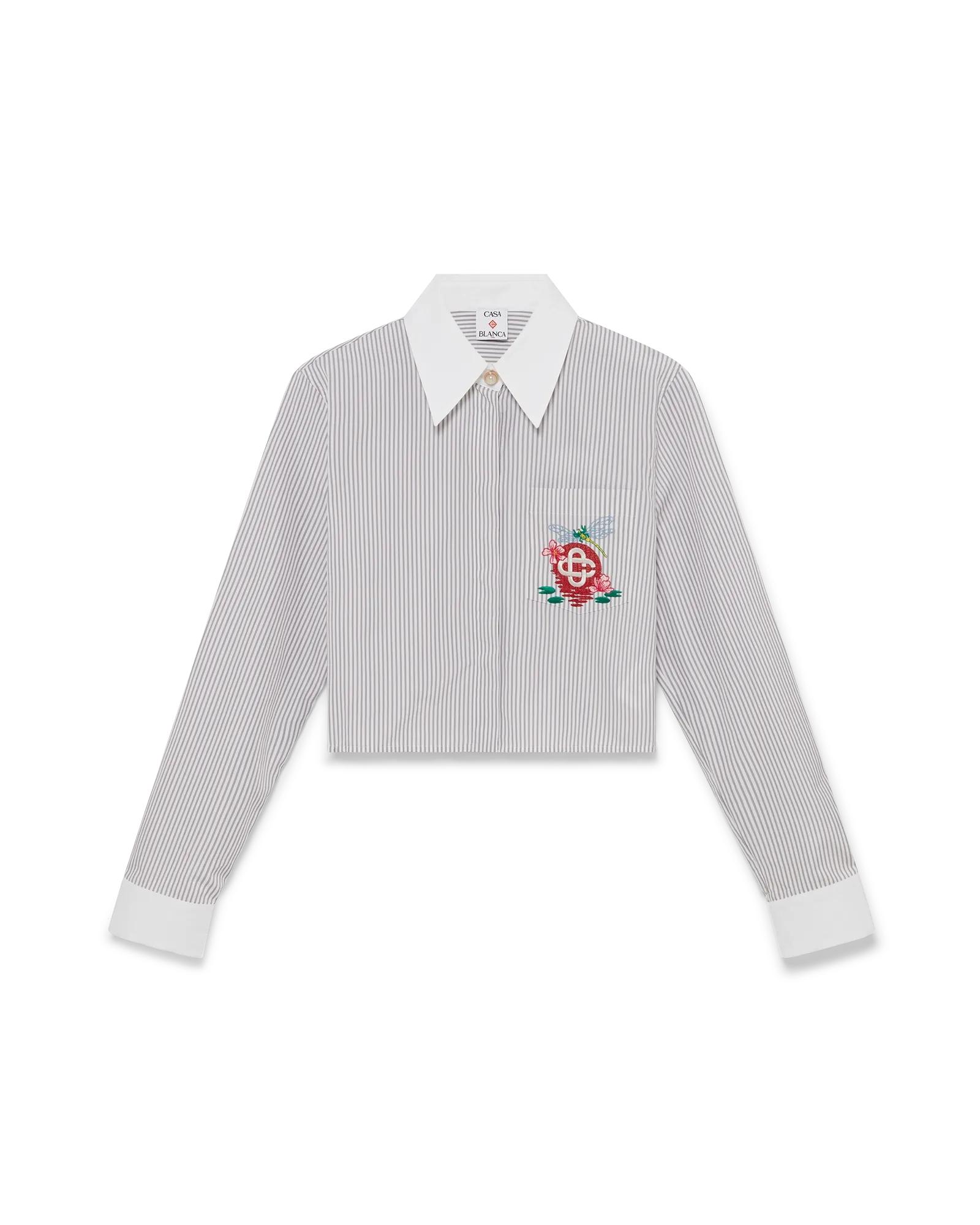 Cotton Pinstripe Embroidered Cropped Shirt by CASABLANCA