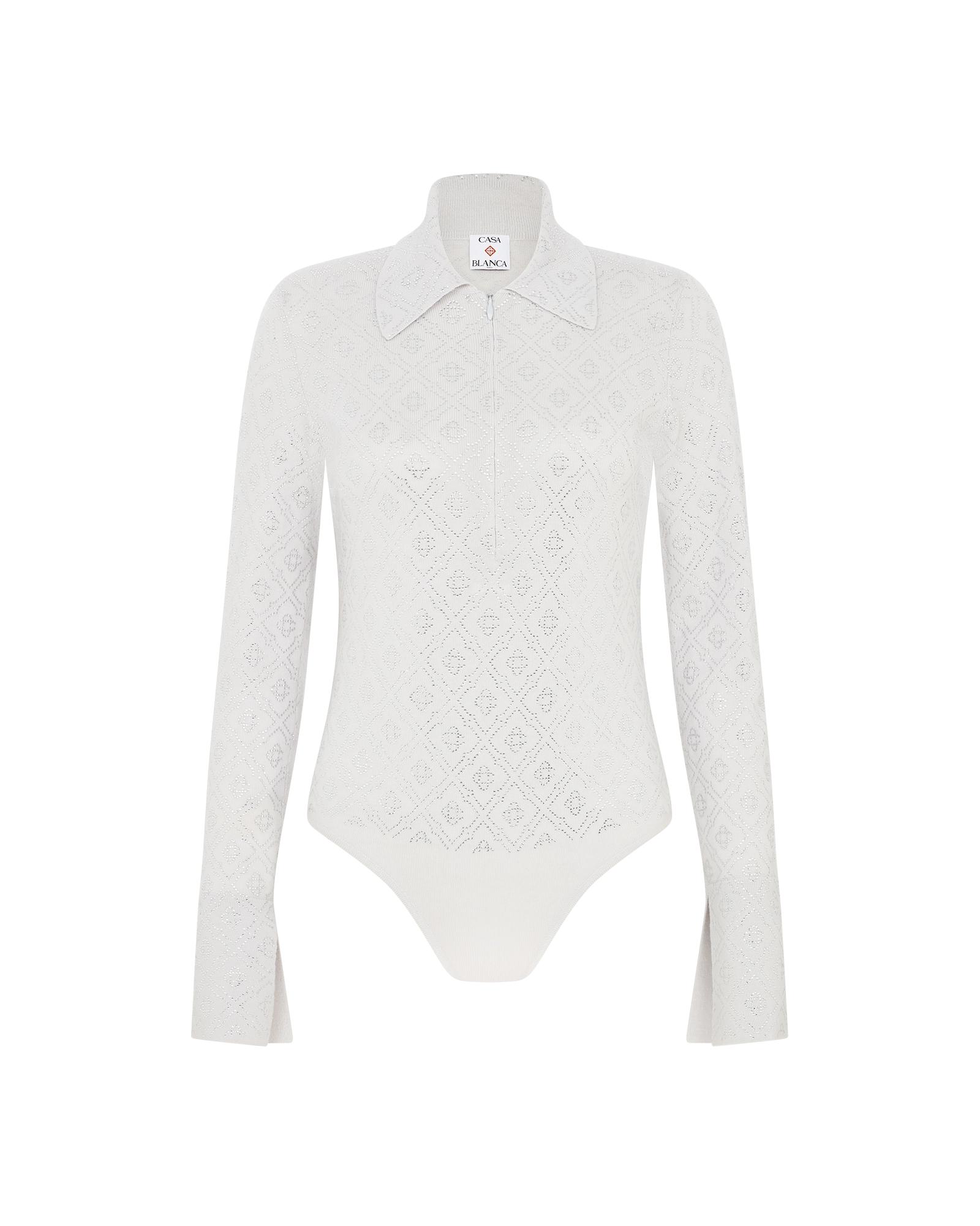 Crystal Monogram Knit Bodysuit by CASABLANCA