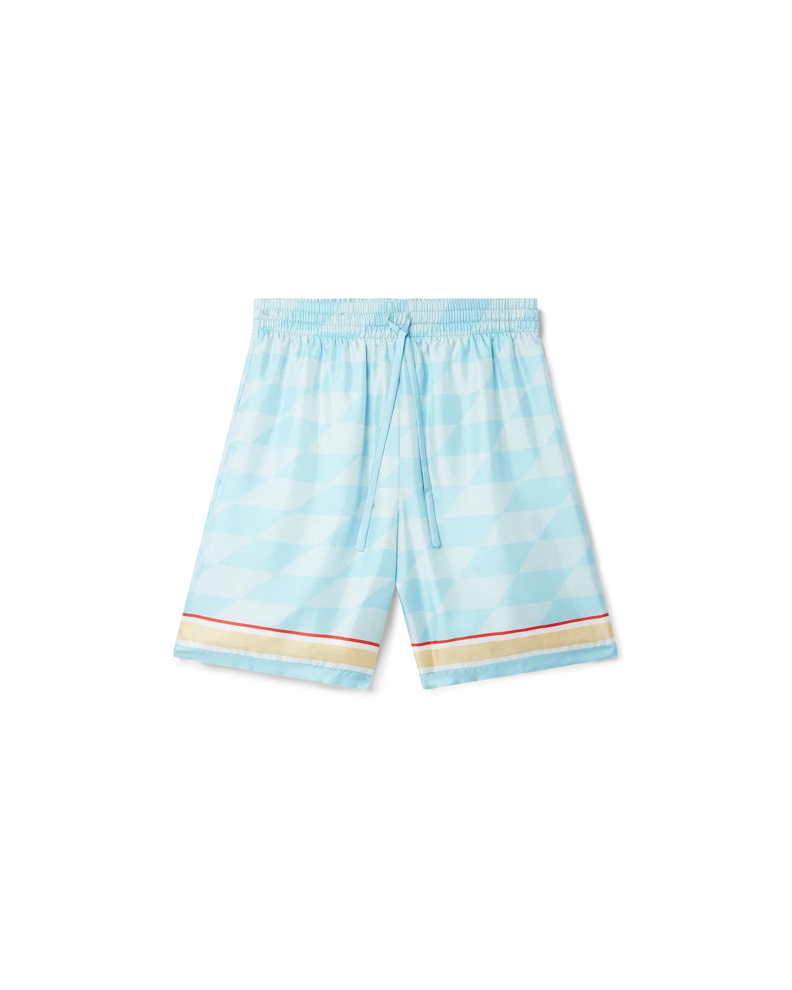 Damiers Et Cygne Bleu Silk Shorts by CASABLANCA