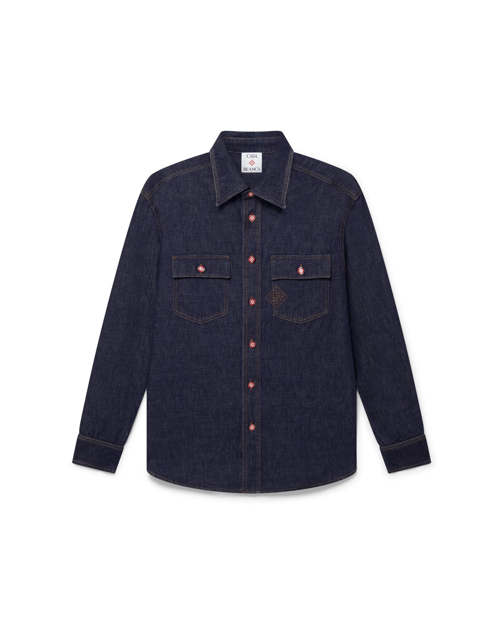 Denim Long Sleeve Shirt with Logo Embroidery by CASABLANCA
