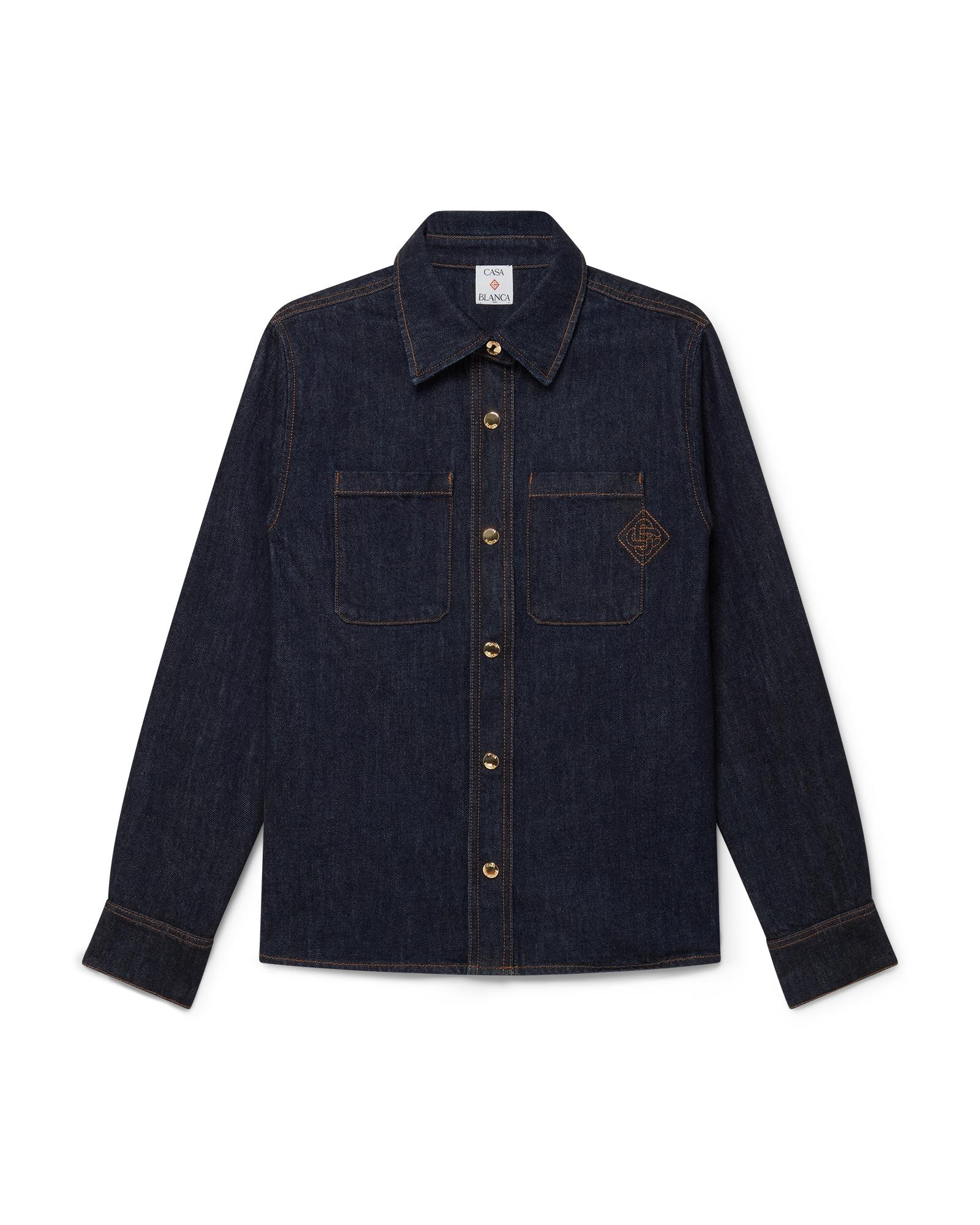 Denim Shirt with Logo Embroidery by CASABLANCA