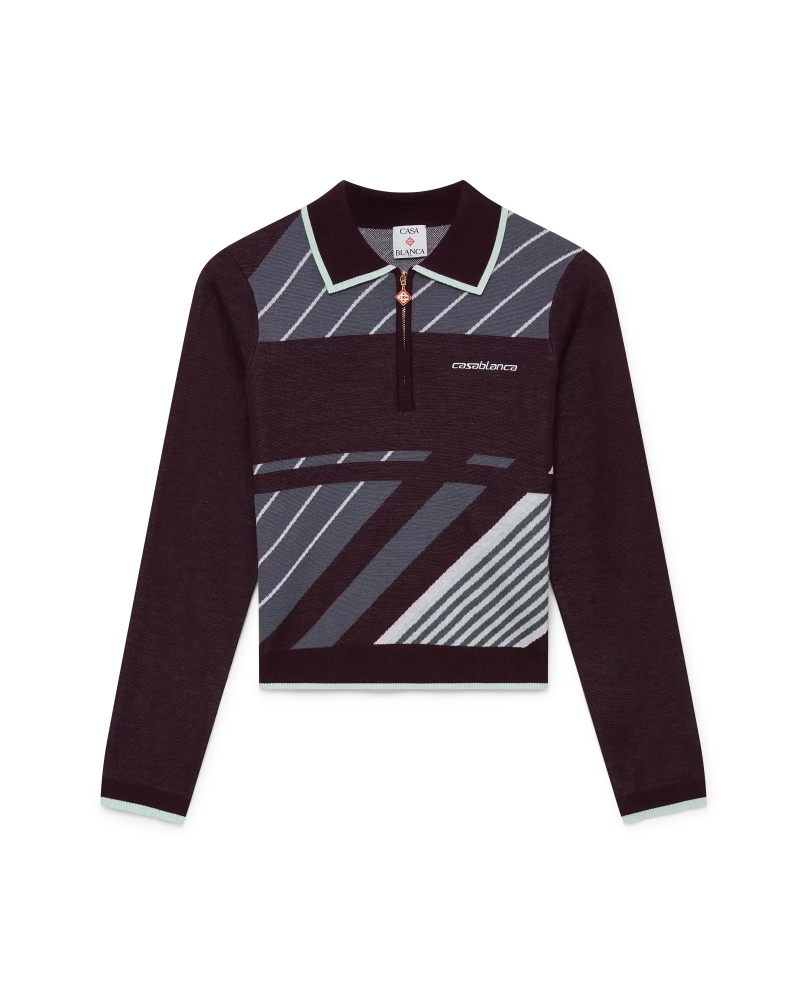 Diagonal Tennis Merino Long Sleeve Polo Shirt by CASABLANCA