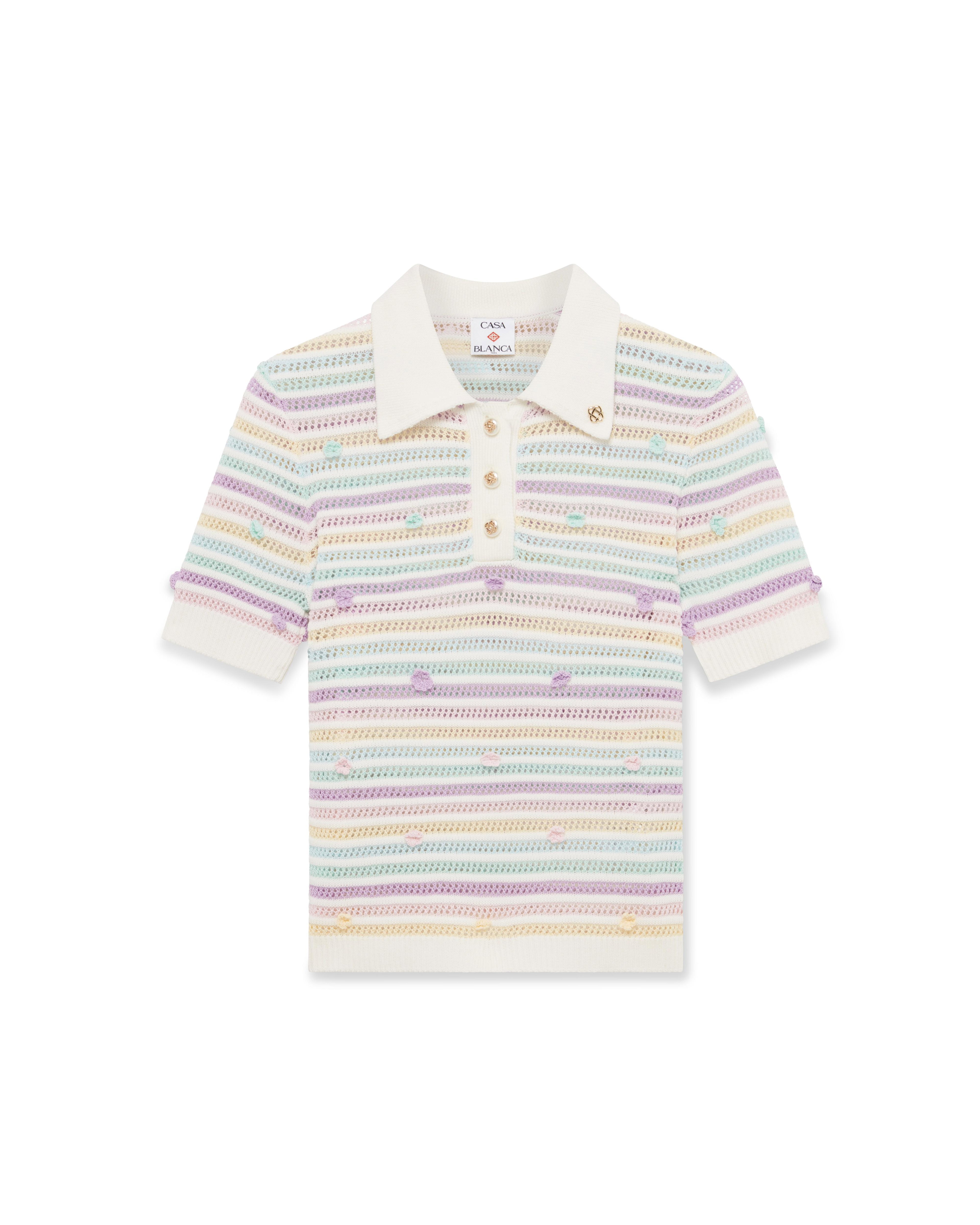 Flower Stripe Cotton Crochet Polo by CASABLANCA