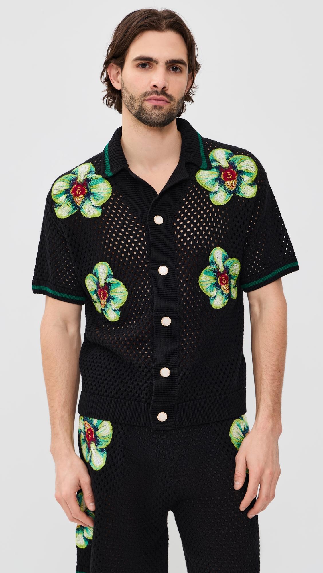 Glitch Orchid Embroidered Crochet Shirt by CASABLANCA