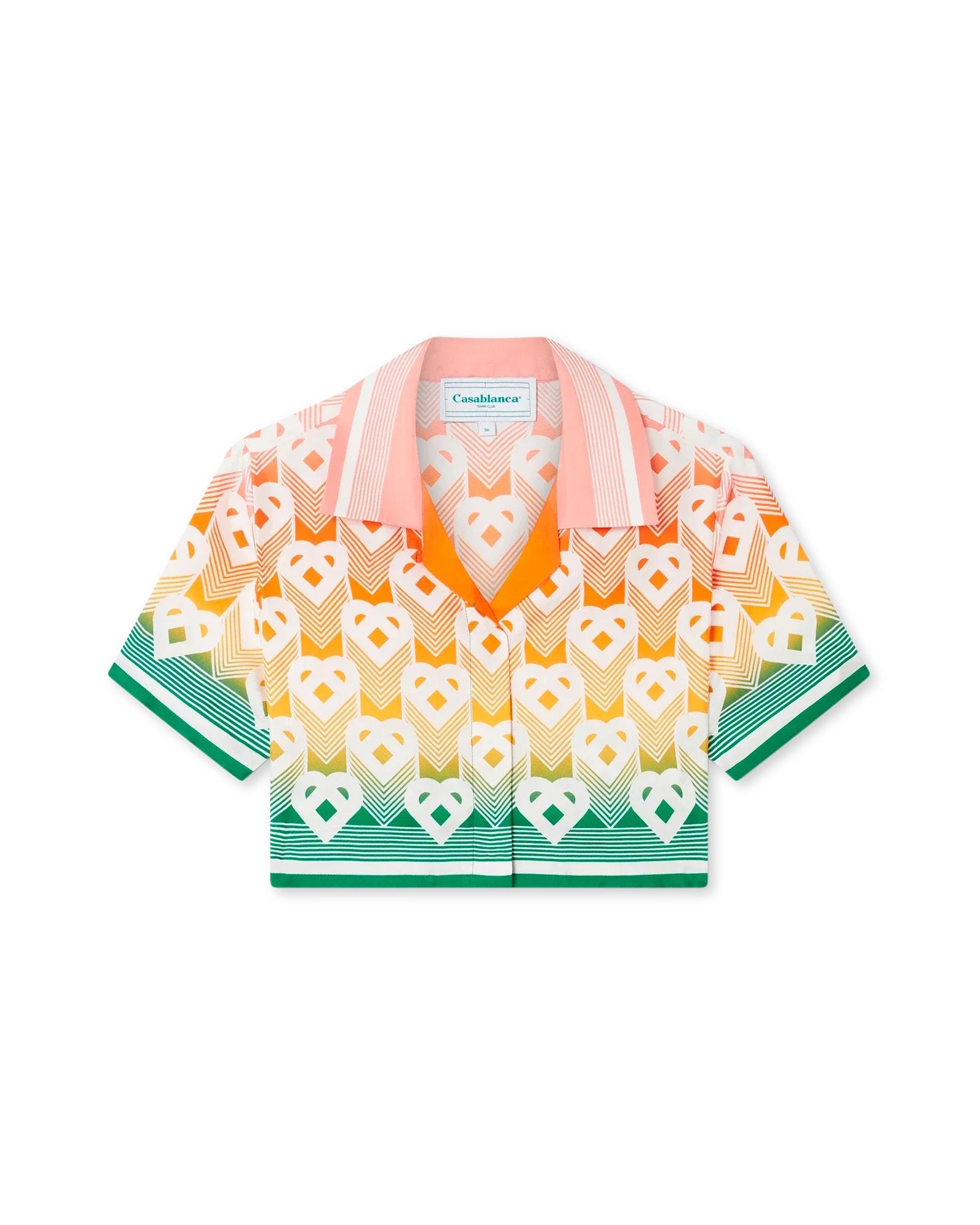 Gradient Heart Monogram Cropped Short Sleeve Silk Shirt by CASABLANCA