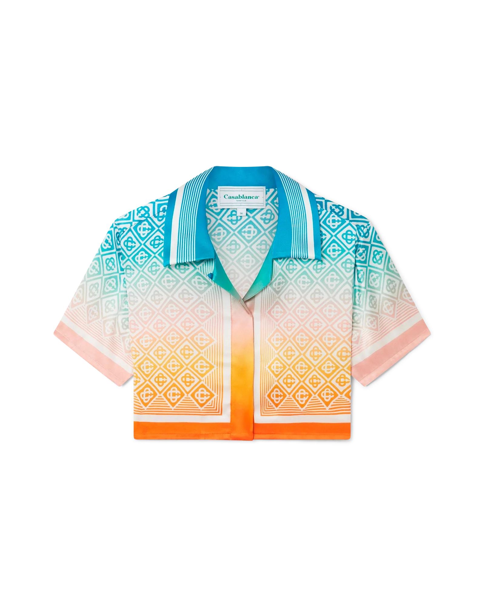 Gradient Monogram Cropped Short Sleeve Silk Shirt by CASABLANCA