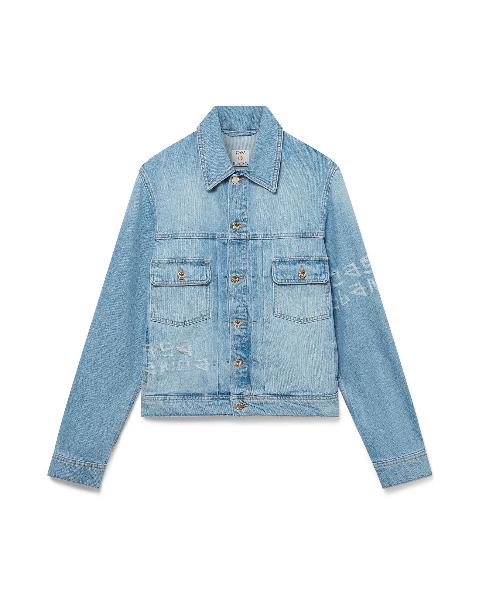 Graffiti Distressed Denim Jacket by CASABLANCA