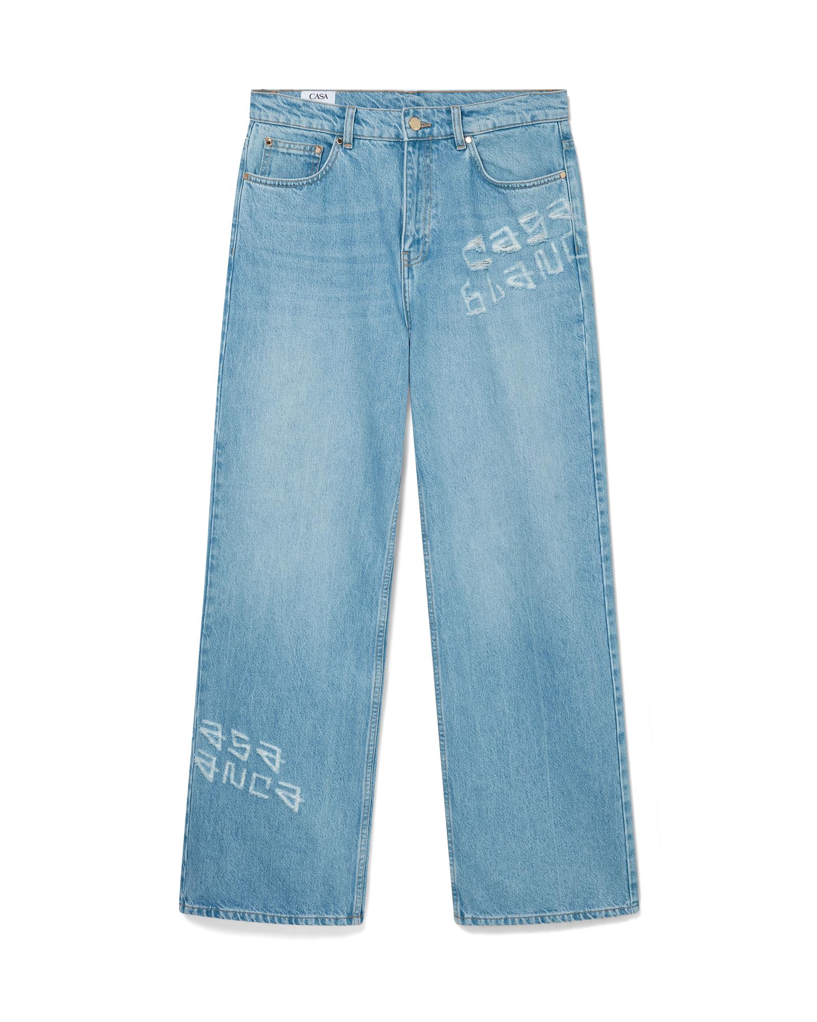 Graffiti Distressed Denim Jeans by CASABLANCA