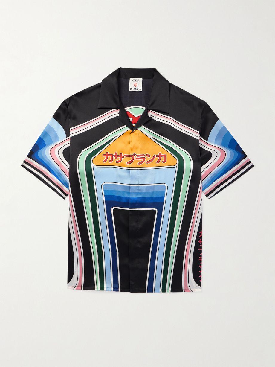 Graphic Mountain Convertible-Collar Logo-Print Silk-Satin Shirt by CASABLANCA Graphic Mountain Convertible-Collar Logo-Print Silk-Satin Shirt by CASABLANCA