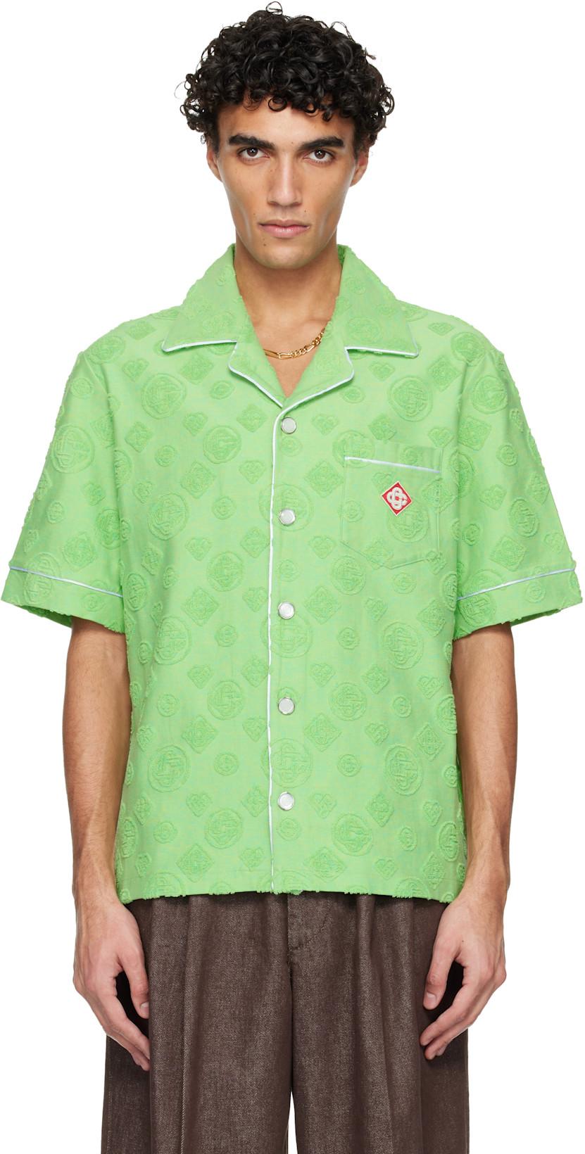 Green Towelling Monogram Short Sleeve Shirt by CASABLANCA