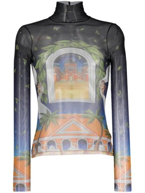 Maison D'Ete print mesh top by CASABLANCA