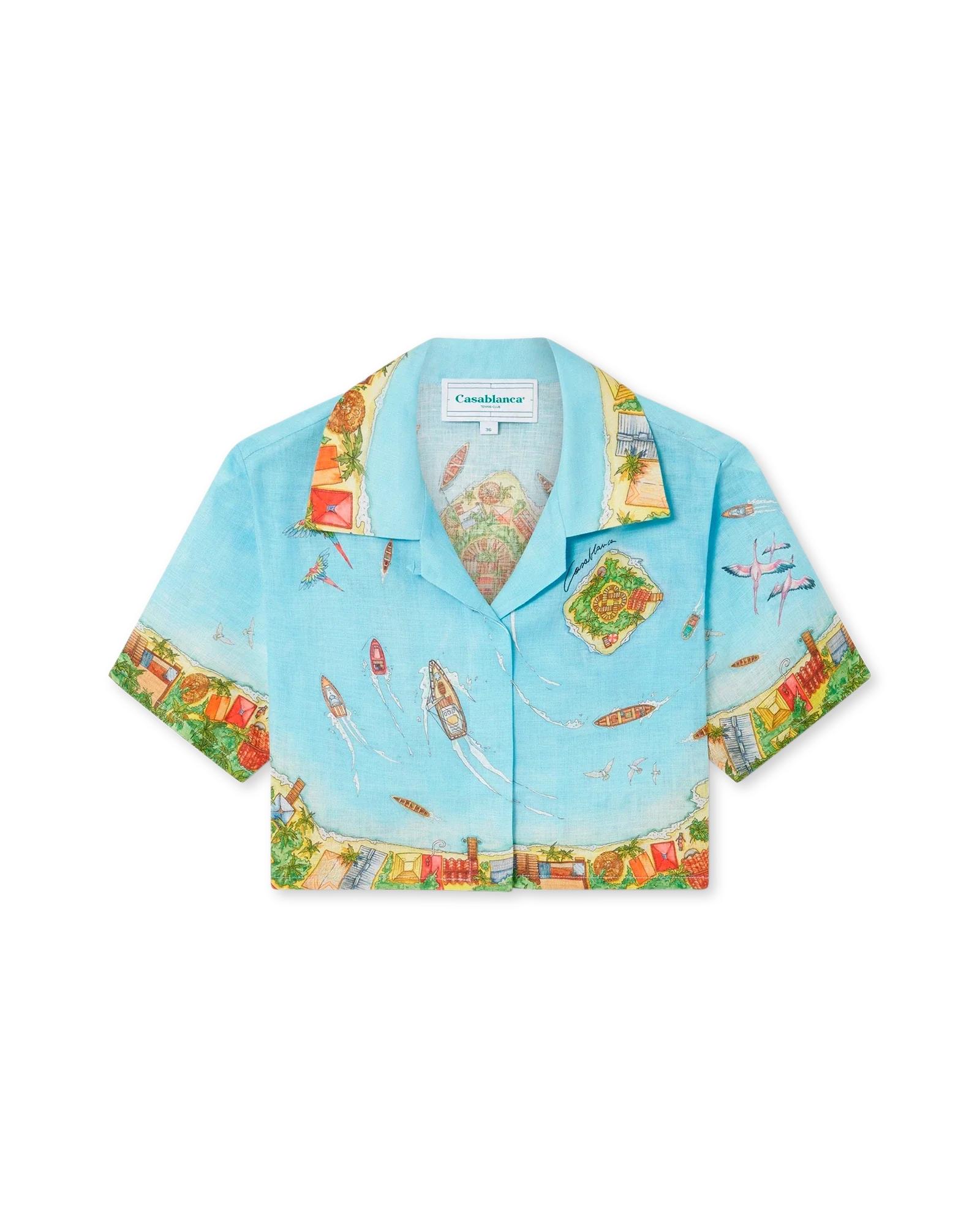 Maison Sur Piloti Cropped Short Sleeve Linen Shirt by CASABLANCA