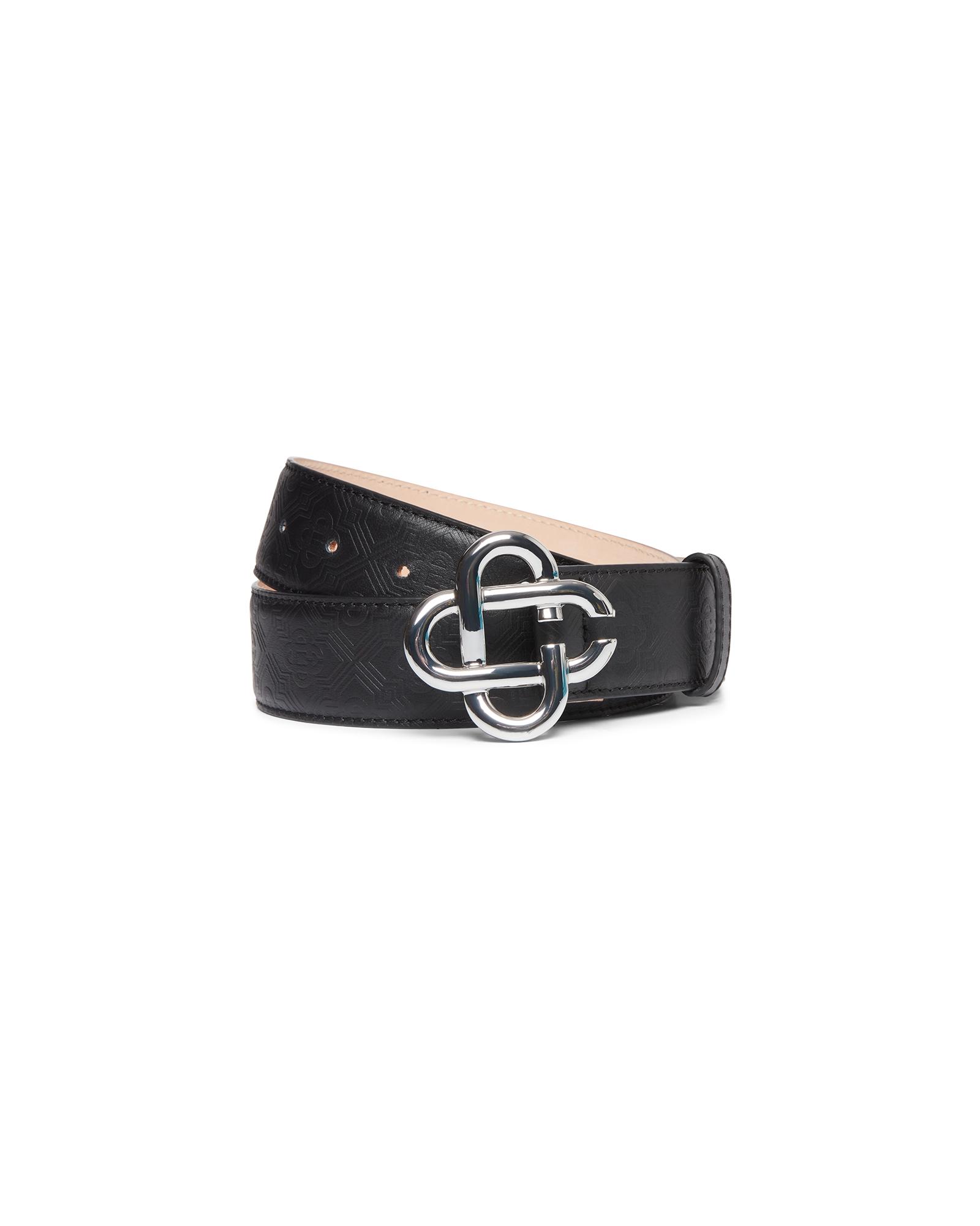 Mens Black Silver CC Logo Buckle Belt by CASABLANCA