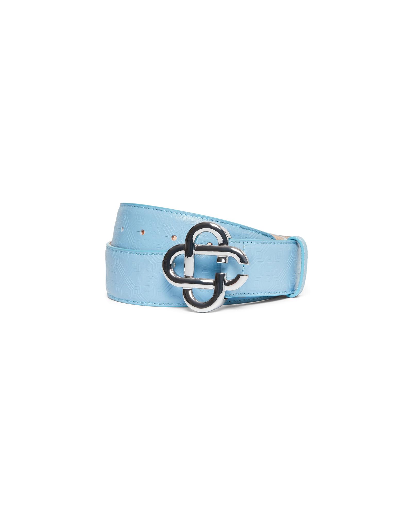 Mens Blue Silver CC Logo Buckle Belt by CASABLANCA