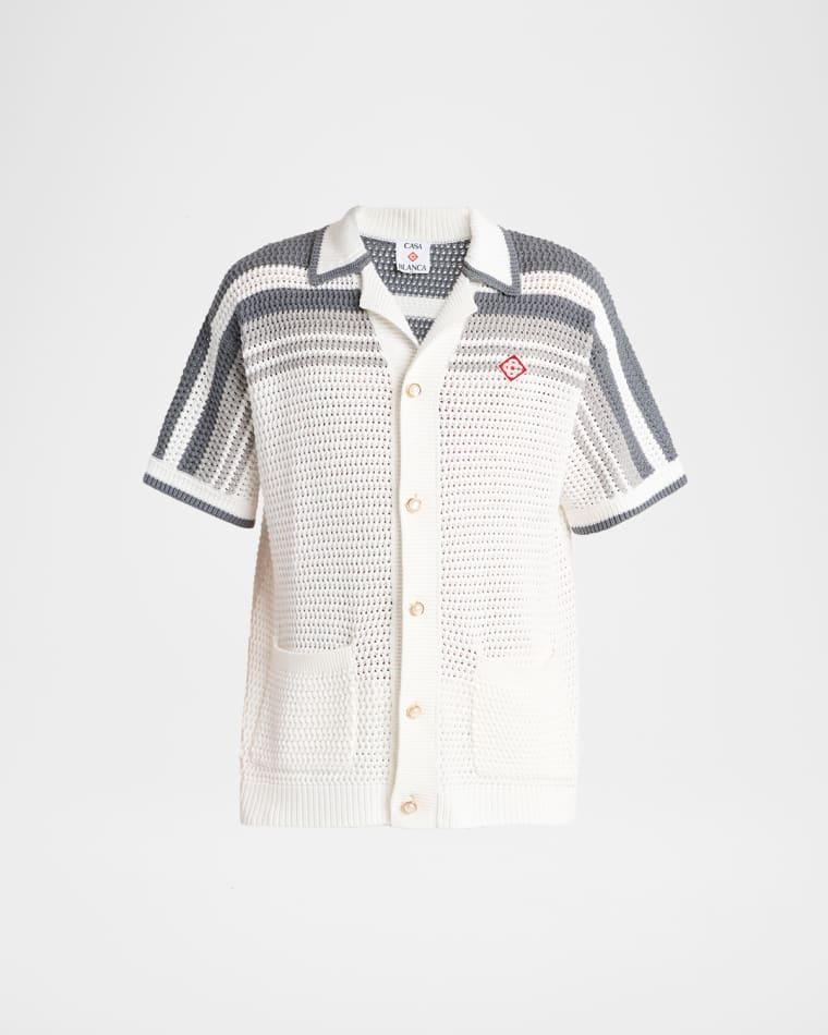 Men's Cotton Crochet Short-Sleeve Tennis Shirt by CASABLANCA