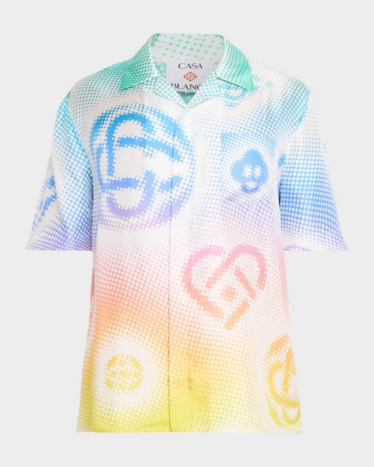 Men's Half-Tone Logo Silk Button-Front Shirt by CASABLANCA