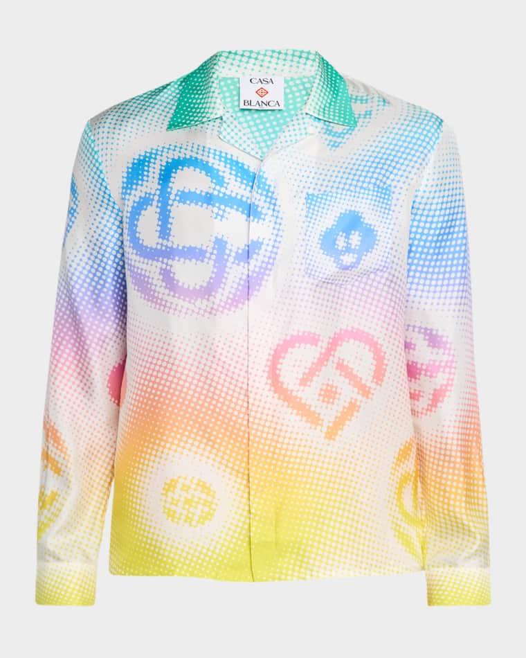 Men's Halftone Logo Silk Button-Down Shirt by CASABLANCA