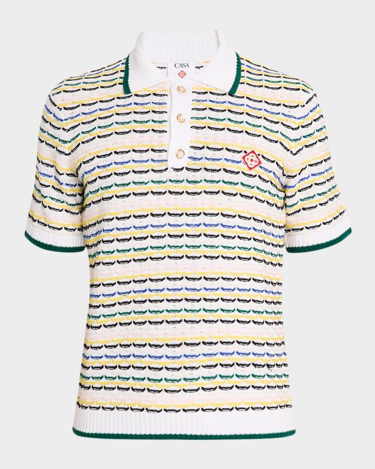 Men's Tuck Stitch Stripe Knit Polo Shirt by CASABLANCA