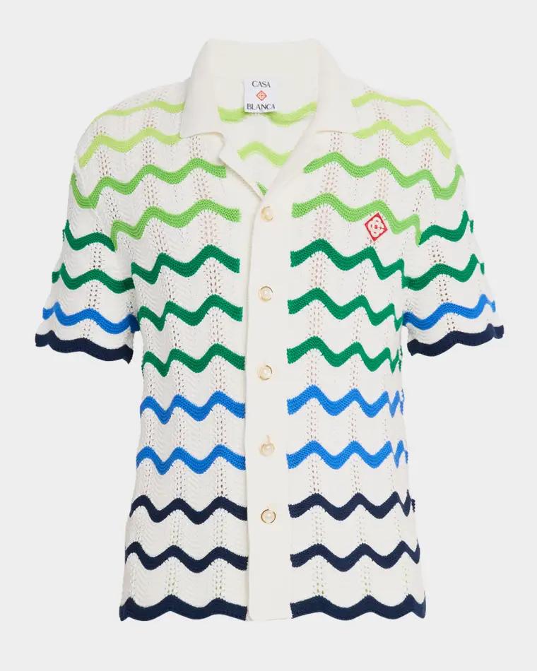Men's Wave Crochet Cotton Short-Sleeve Shirt by CASABLANCA