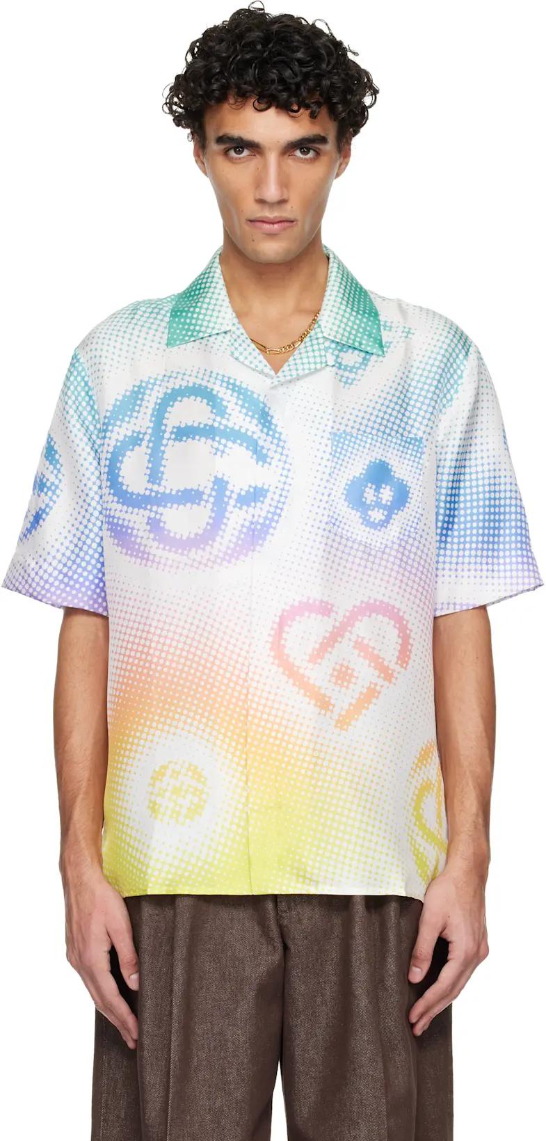 Multicolor Halftone Logo Short Sleeve Silk Shirt by CASABLANCA