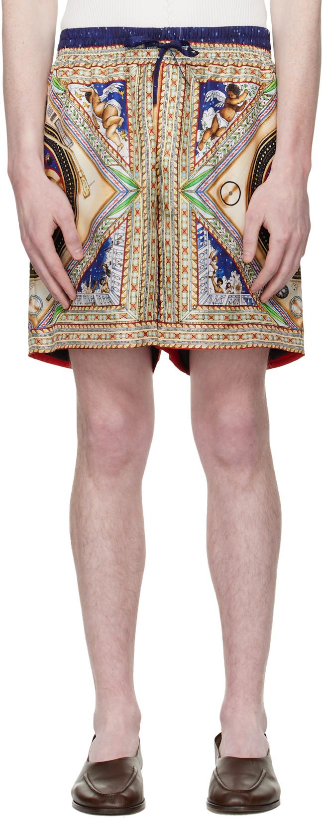 Multicolor 'Plafond Orne De Musique' Silk Shorts by CASABLANCA