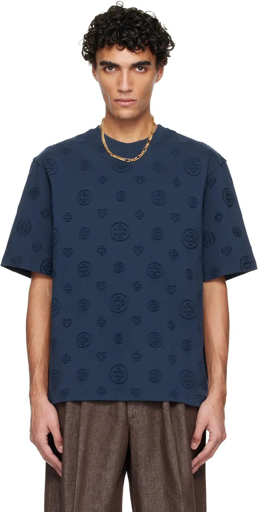 Navy Applique Monogram Oversized Short Sleeve T‑shirt by CASABLANCA