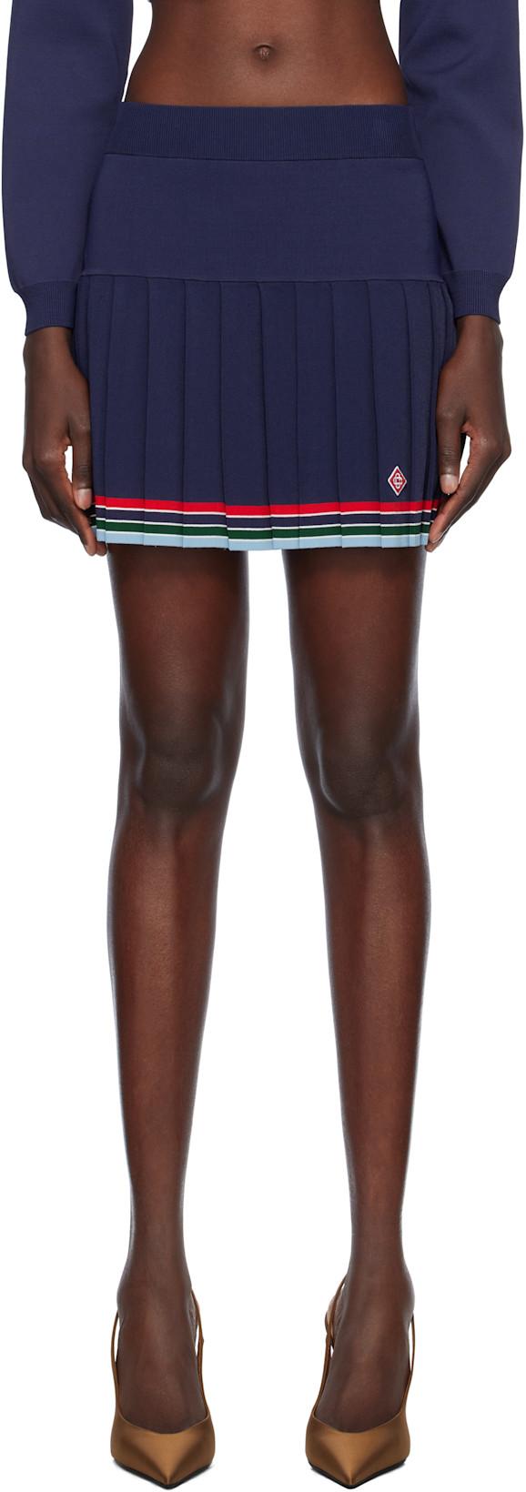 Navy Baseball Pleated Miniskirt by CASABLANCA