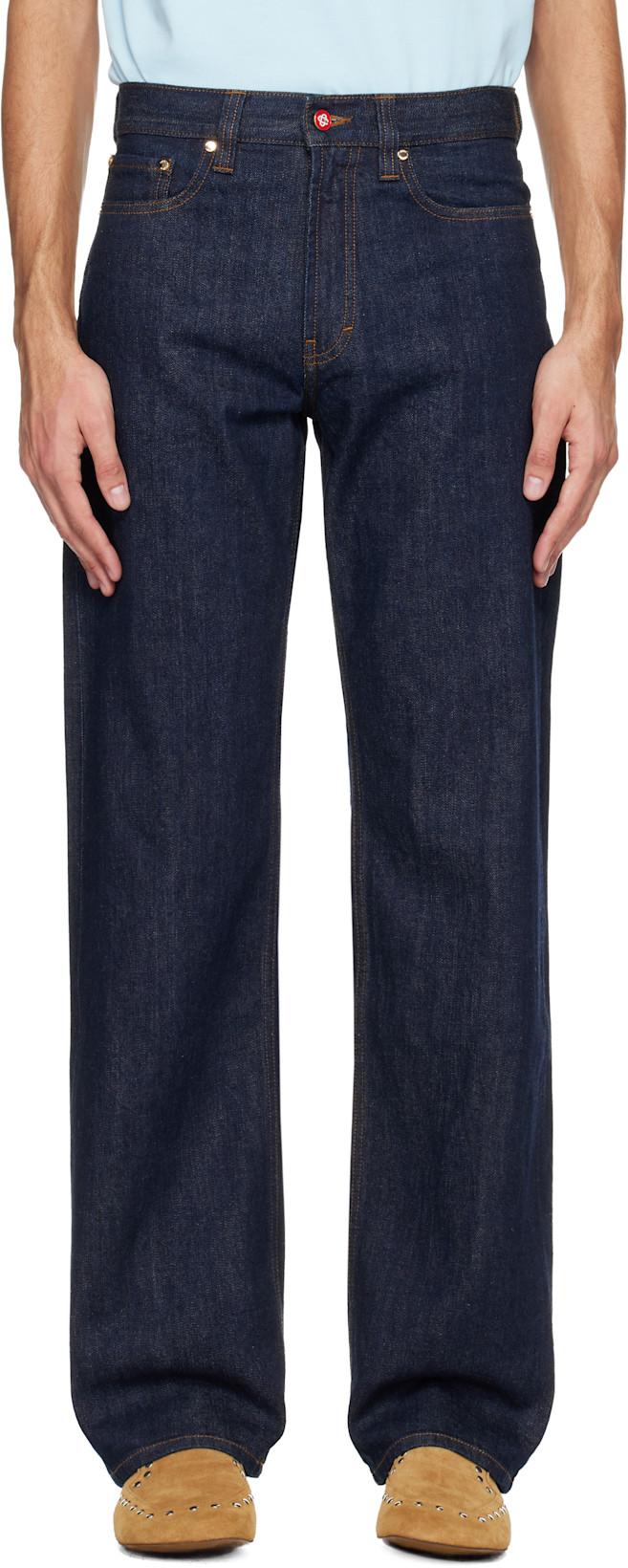 Navy Selvedge Embroidered Laurel Jeans by CASABLANCA