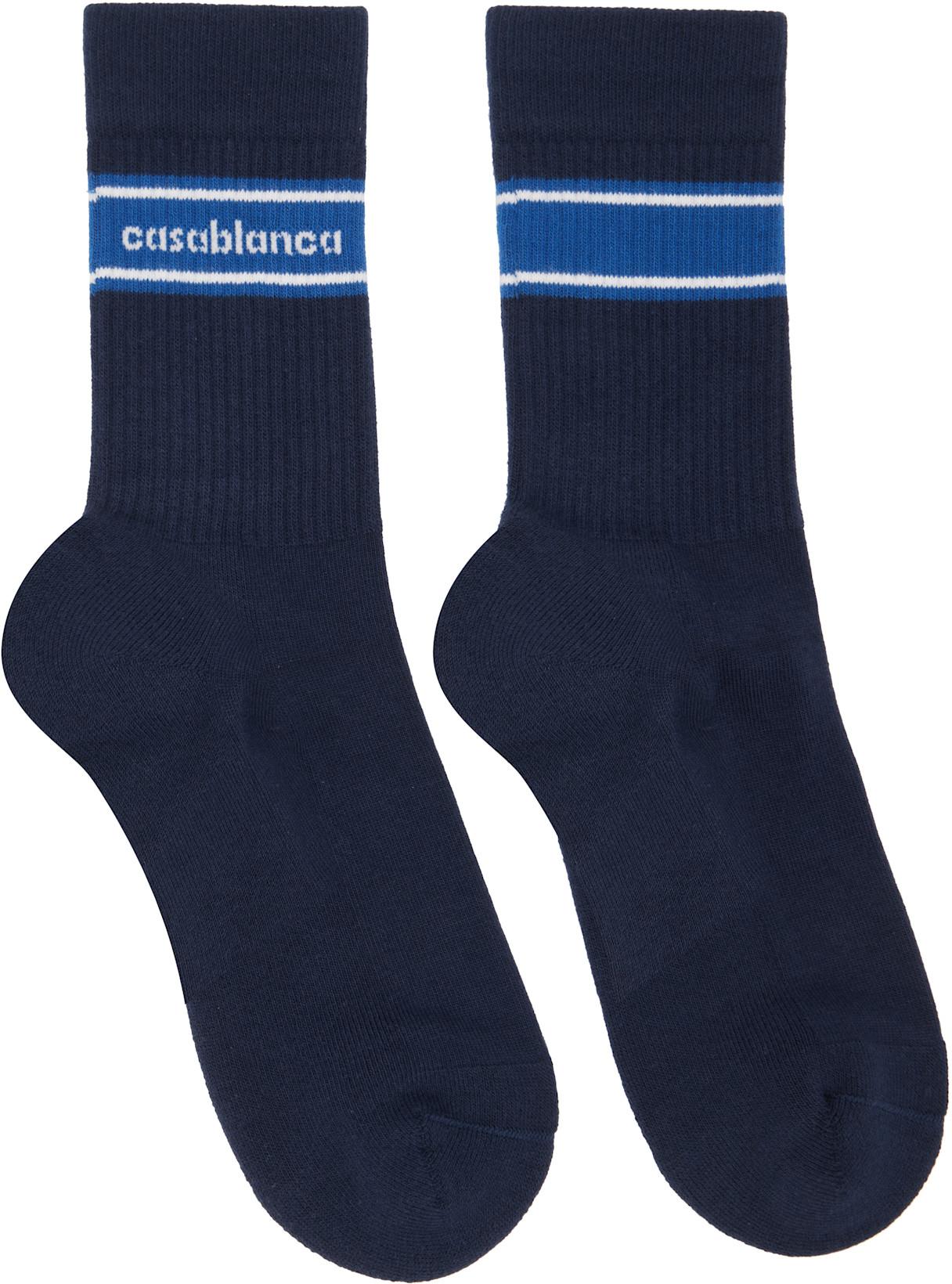 Navy Sporty Stripe Socks by CASABLANCA