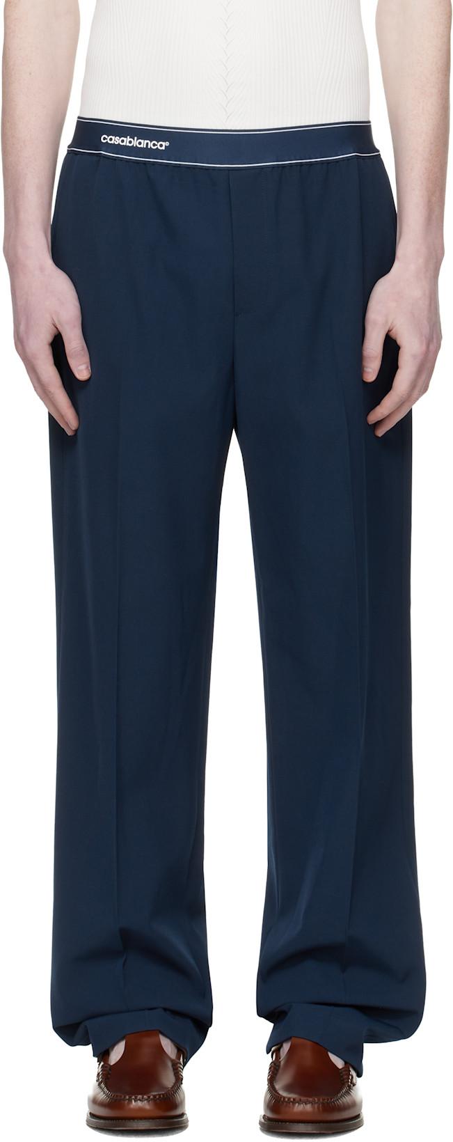 Navy Wool Sports Trousers by CASABLANCA