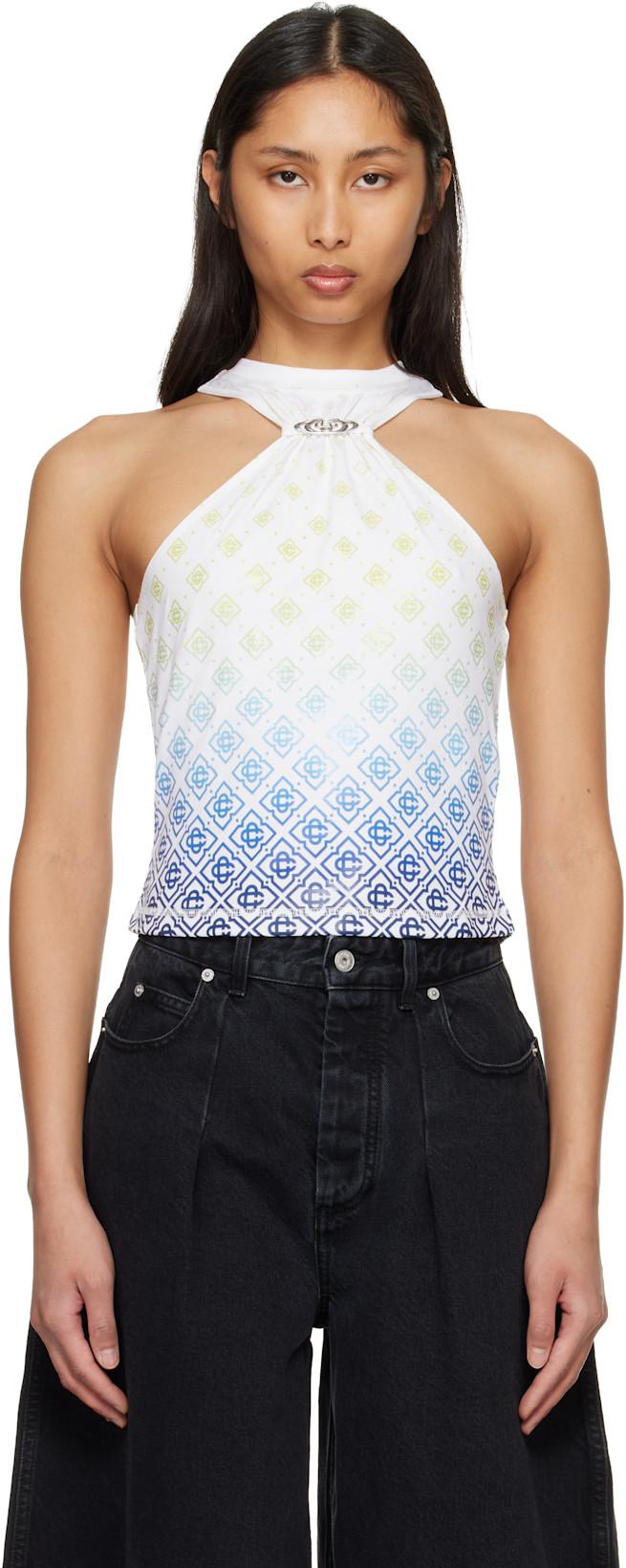 Off-White Printed Draped Tank Top by CASABLANCA