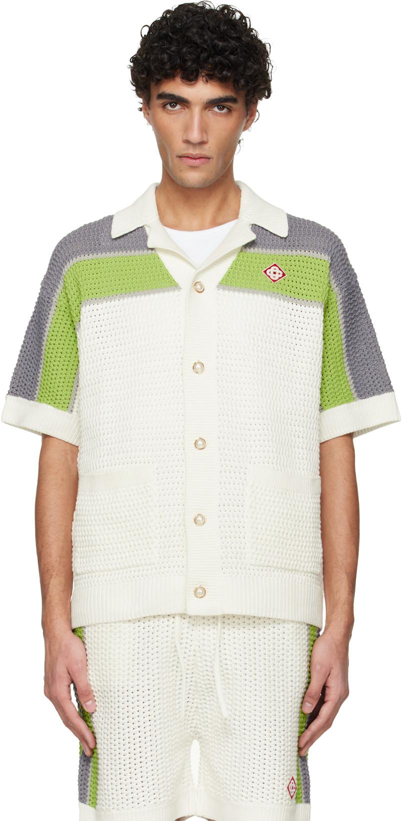 Off-White Stripe Crochet Short Sleeve Shirt by CASABLANCA
