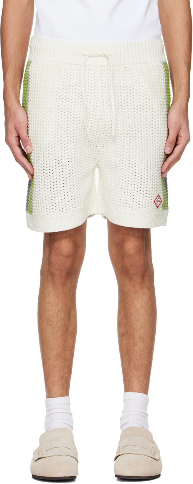 Off-White Stripe Crochet Shorts by CASABLANCA