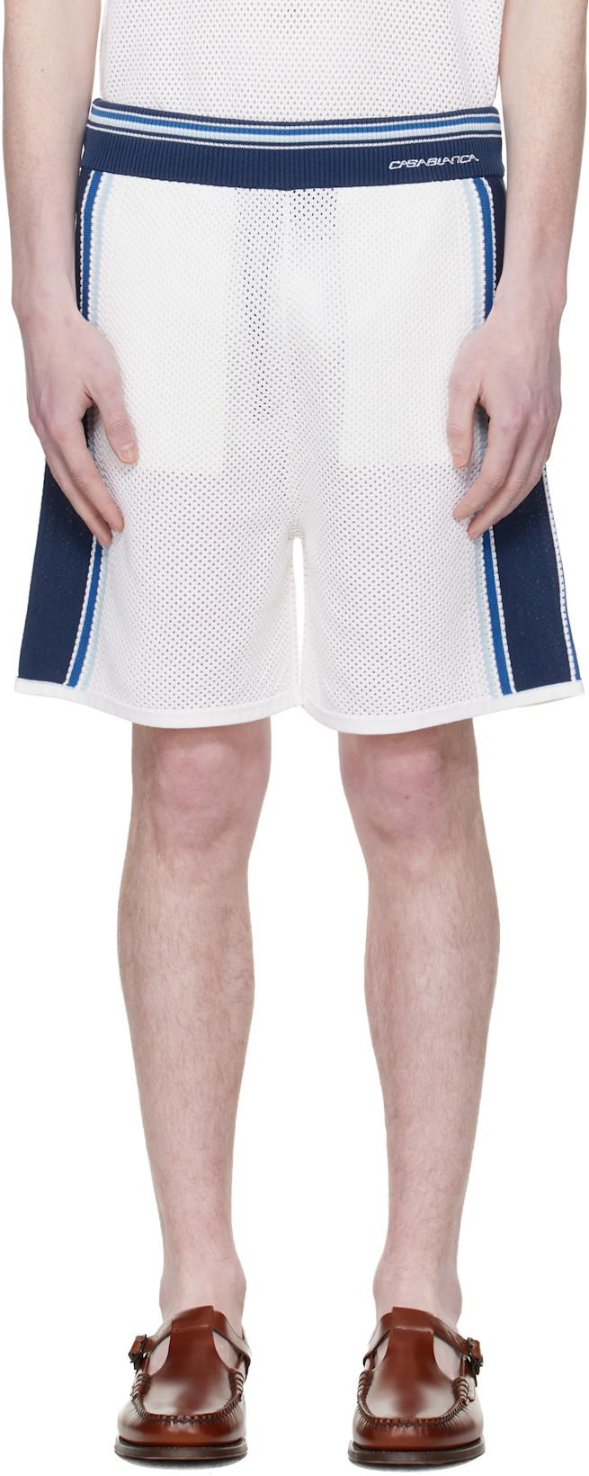 Off-White & Blue Striped Mesh Track Shorts by CASABLANCA