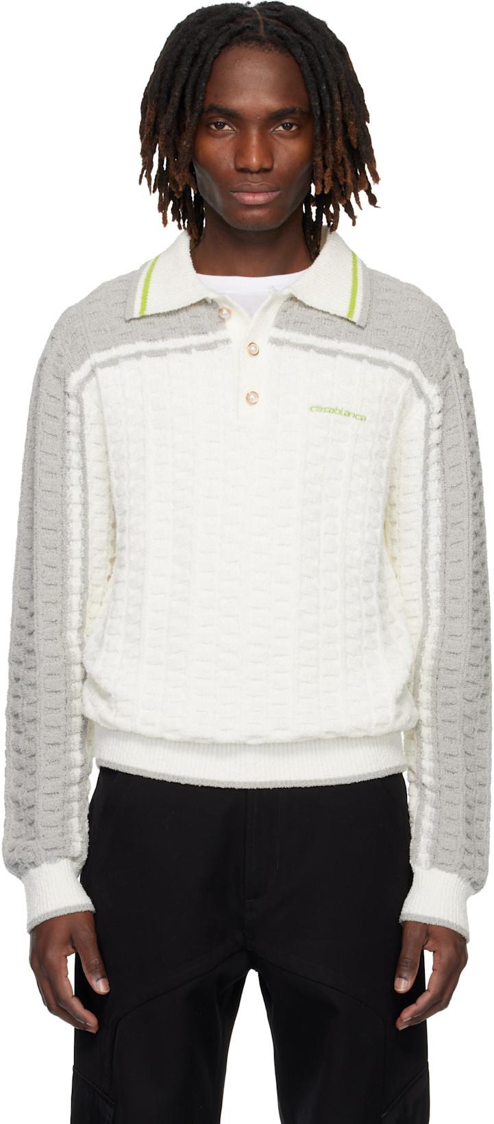 Off-White & Gray Tennis Boucle Long Sleeve Polo by CASABLANCA