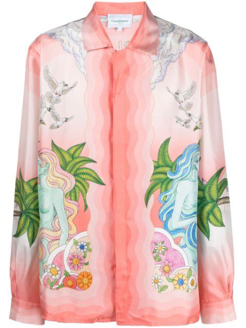 Paix Et Amour Tennis Club-print silk shirt by CASABLANCA
