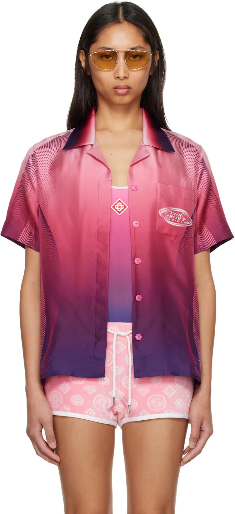 Pink Gradient Short Sleeve Silk Shirt by CASABLANCA