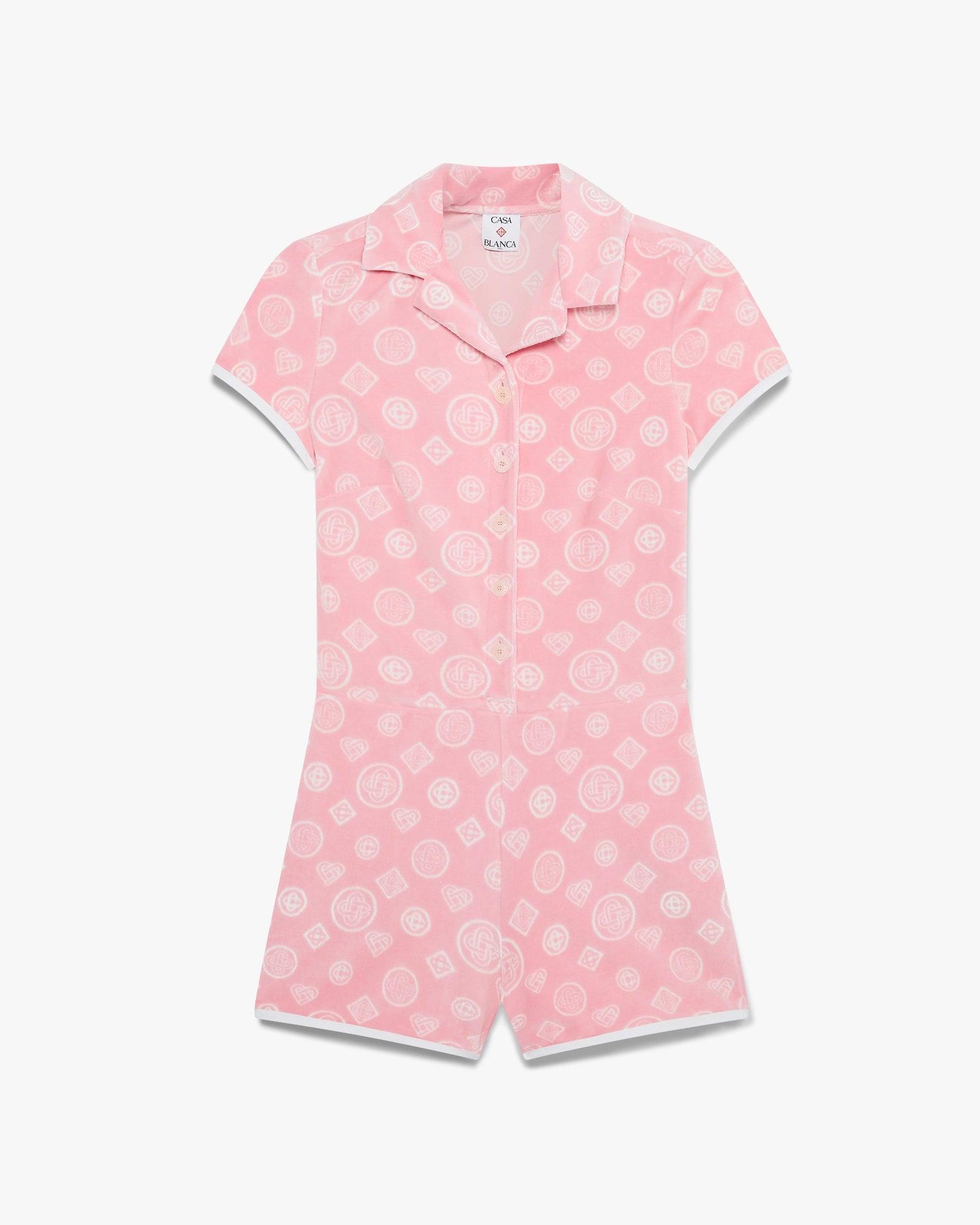 Pink Velour Monogram Playsuit by CASABLANCA