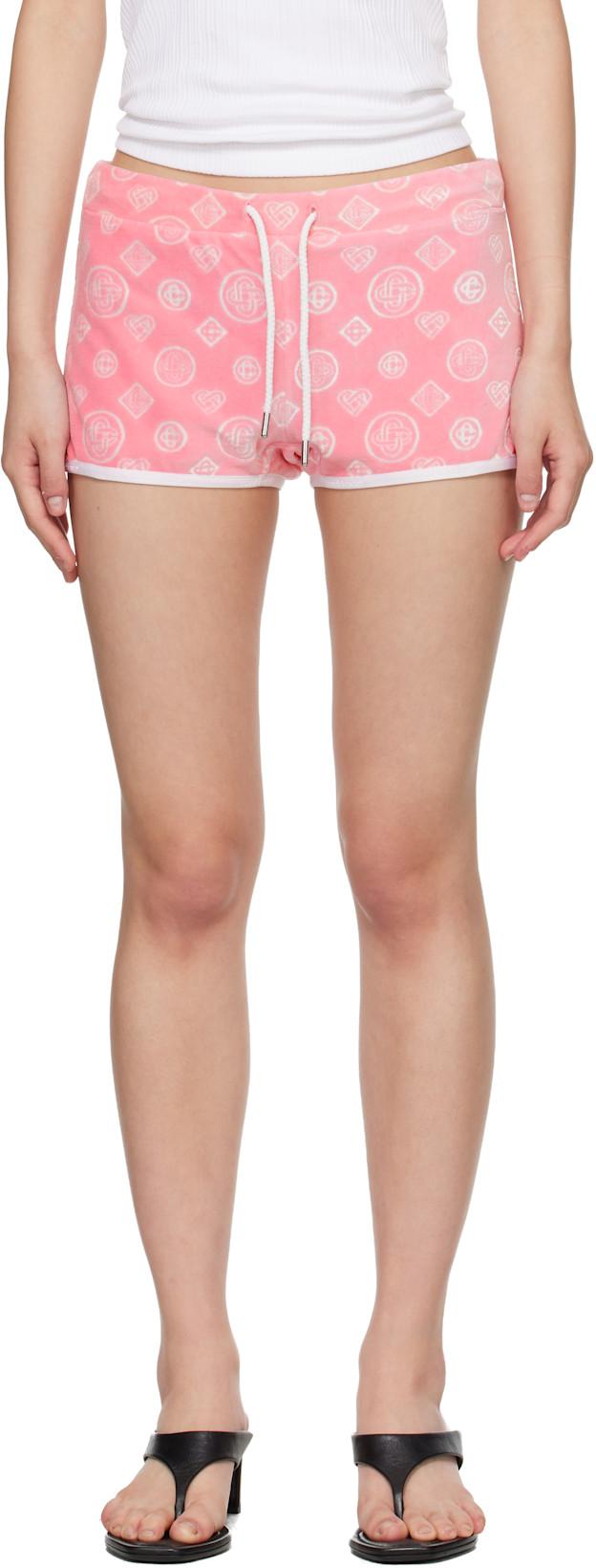 Pink Velour Monogram Shorts by CASABLANCA
