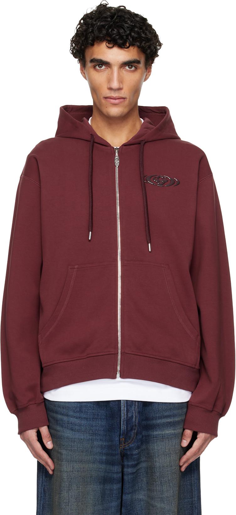 Red Pebble Logo Zip-Up Hoodie by CASABLANCA