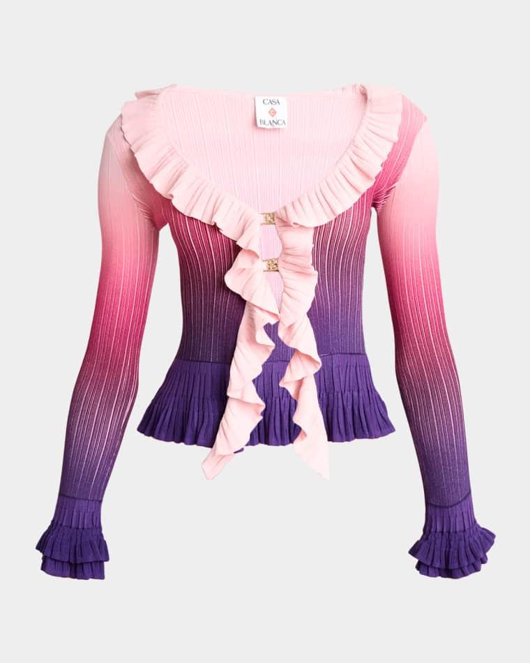 Ruffle Gradient Rib Cardigan by CASABLANCA