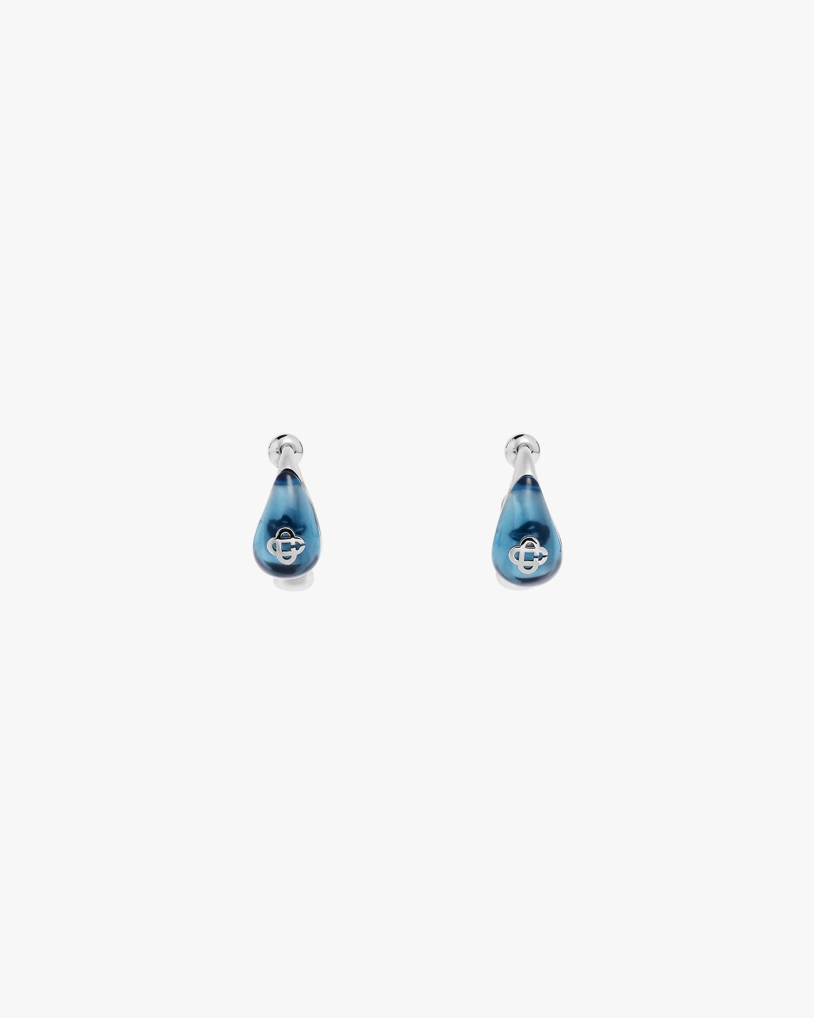 Silver &amp; Blue Water Drop Brass Ear Hoops by CASABLANCA