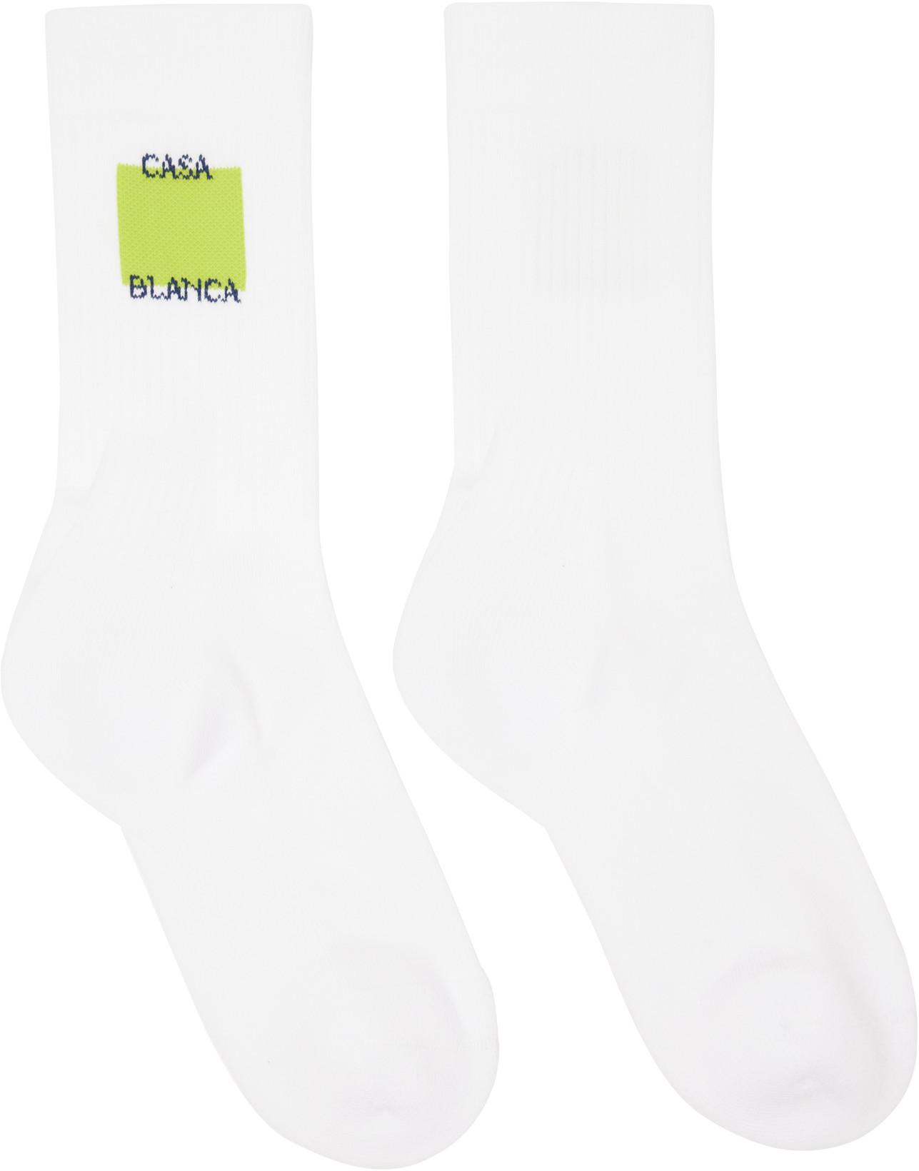 White Acid Lime Logo Square Socks by CASABLANCA