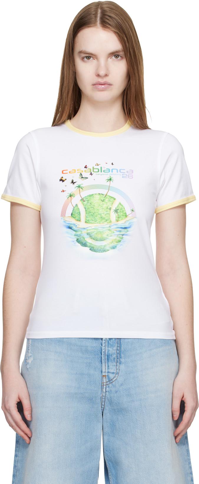 White Beyond Destiny Longline Ringer Short Sleeve T-shirt by CASABLANCA