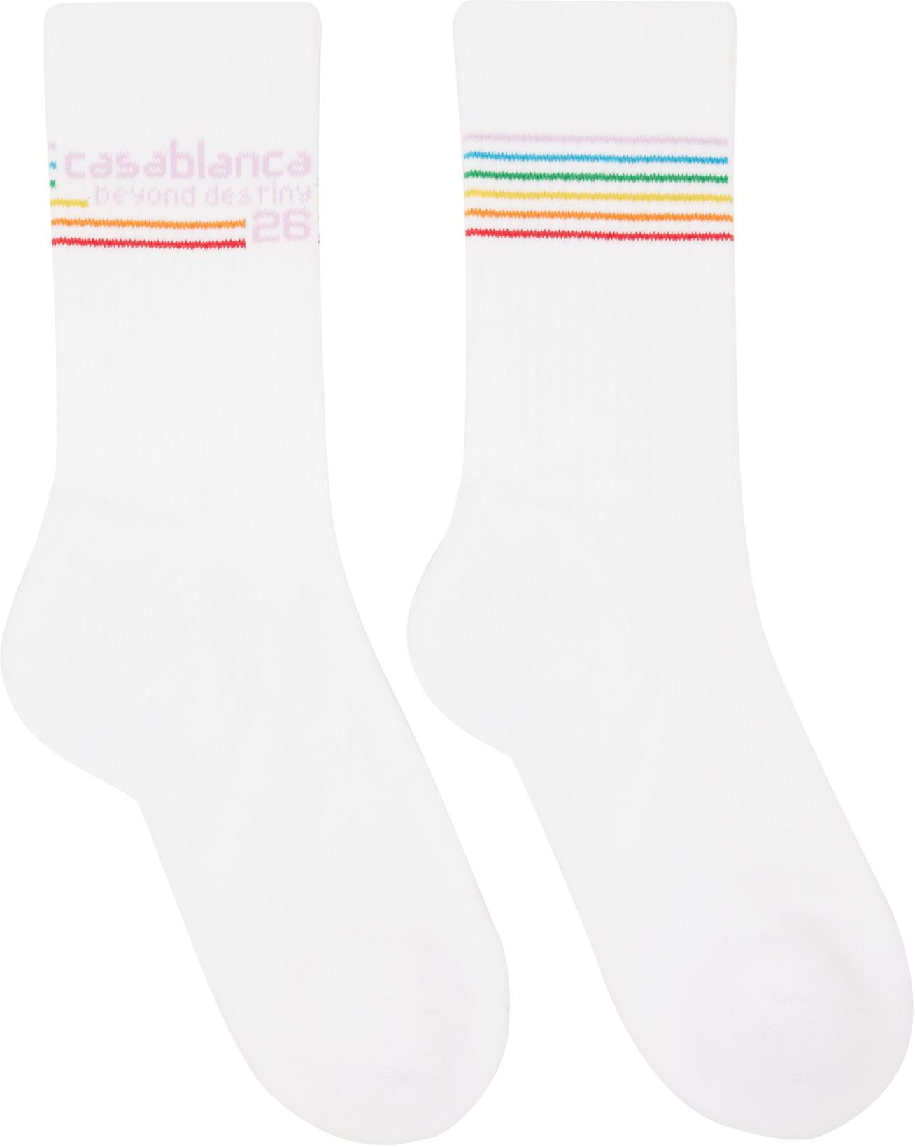 White Beyond Destiny Stripe Socks by CASABLANCA