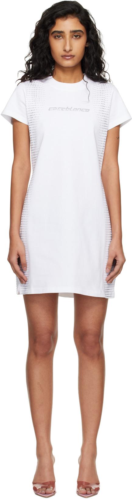 White Crystal Halftone Logo T-shirt Minidress by CASABLANCA
